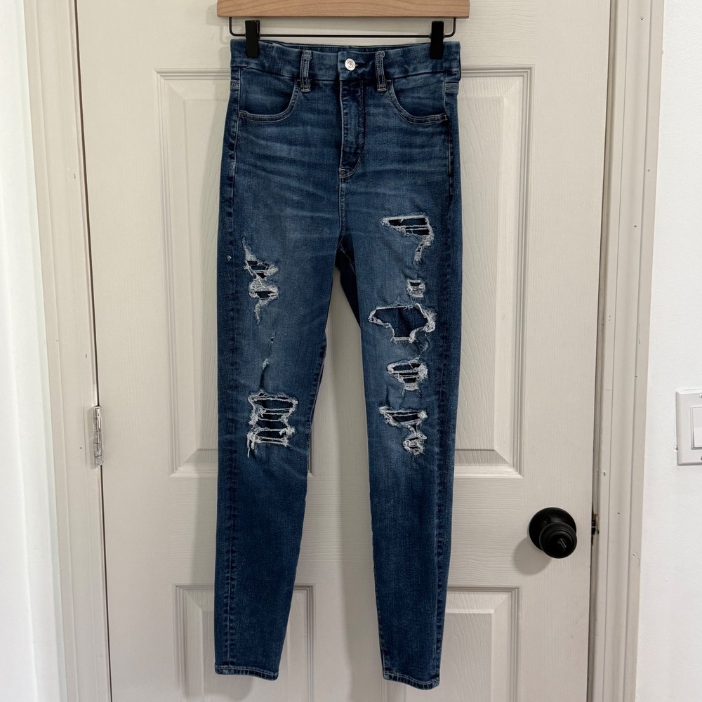 American Eagle The Dream Jean Womens 4 High Rise Distressed Skinny Grunge Edgy